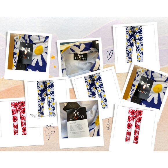 Llum Daisy Print‎ Blue & White Leggings - Stretchy Cotton Blend Size 4 - Picture 1 of 7